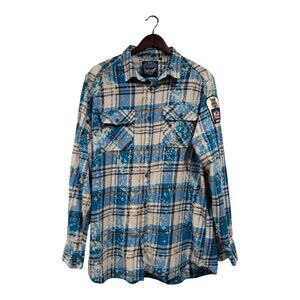 Angry Minnow Men's Sz XL Flannel Hamm's Beer Blue Plaid Button-Up Flannel Shirt
